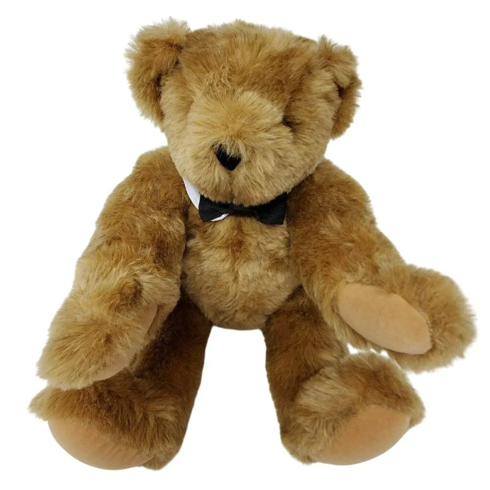 Vermont Teddy Bear Jointed Brown Plush with Bow‎ Tie and Collar 16 Inch Classic